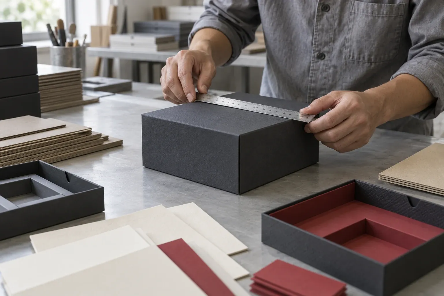 Illustration of rigid box measurement and paper materials
